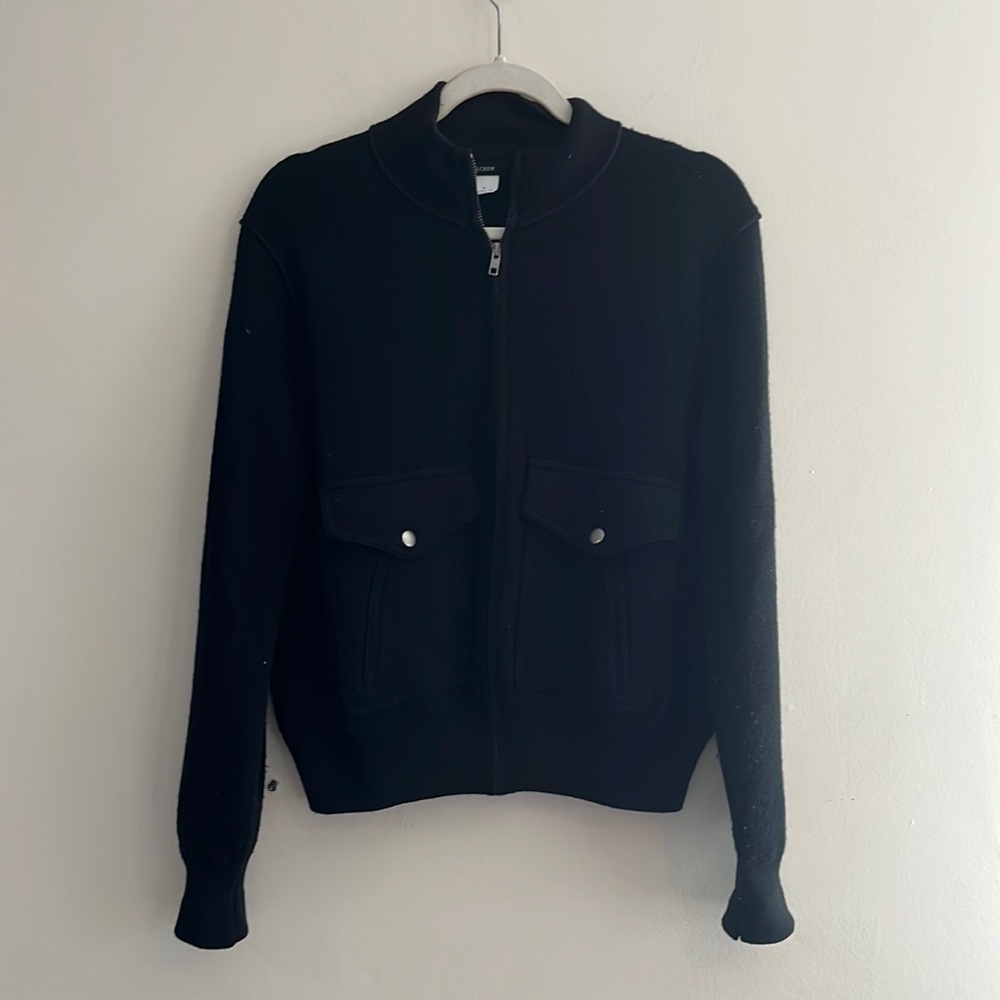 J. Crew Merino Wool Zipper Sweater Jacket Black‎ Cozy Winter Warm Ski Lodge M